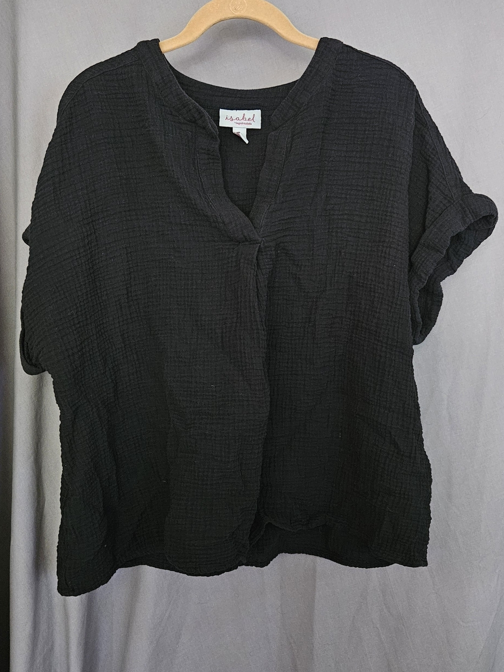 Isabel Marant Black Gauze V-Notch Short Sleeve Tunic
